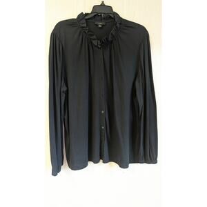 J. Crew black ruffled neck button up career blouse size XL
